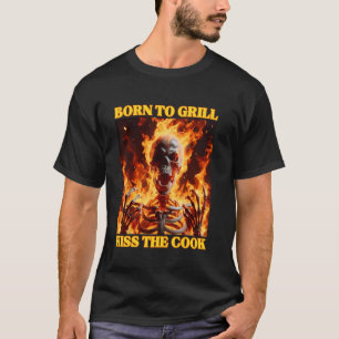 Born till grill-snål, grå, hårdskal, membranflam t shirt