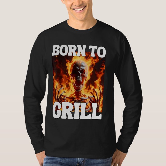 Born till grill-snål, grå, hårdskal, membranflam t shirt (Framsida)