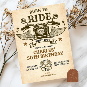 Born till Ride Vintage Motorcykel 50:e födelsedage Inbjudningar