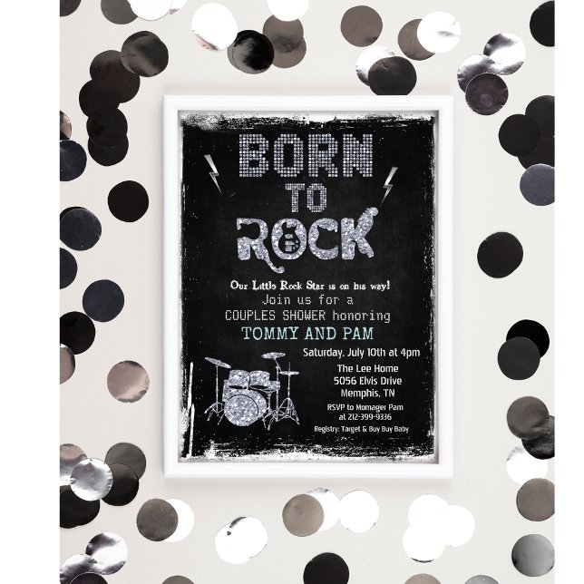 Born till Rockstjärna Babybildsinbjudan till Sten  Inbjudningar (Skapare uppladdad)