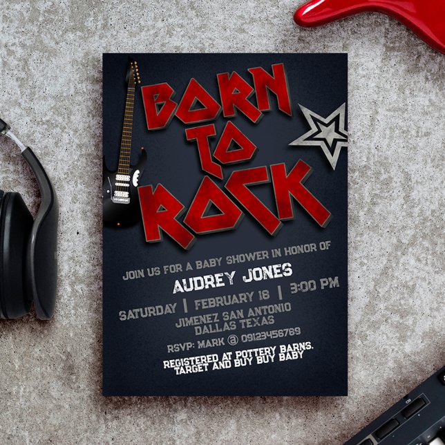 Born till Sten Baby Shower-inbjudan Inbjudningar (Born to Rock Baby Shower Invitation)
