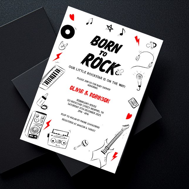 Born till Sten Rockstjärna Baby Shower Inbjudningar (Skapare uppladdad)