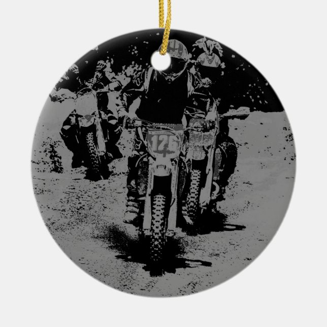 "Born till Tävling" Motocross Dirt-Bike Champion R Julgransprydnad Keramik (Framsidan)