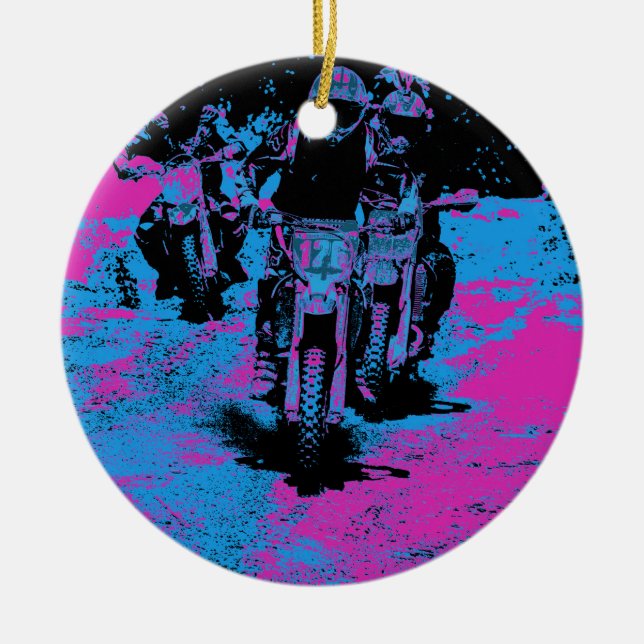 "Born till Tävling" Motocross Dirt-Bike Champion R Julgransprydnad Keramik (Framsidan)