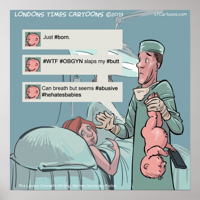 Born till Tweet Funny Twitter-Tecknad Poster (Framsidan)