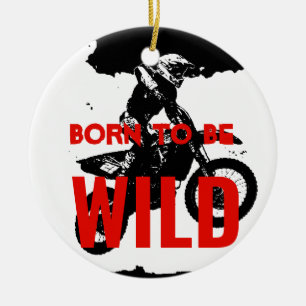 Born till Vild Motocross Motorcycle Sport Julgransprydnad Keramik