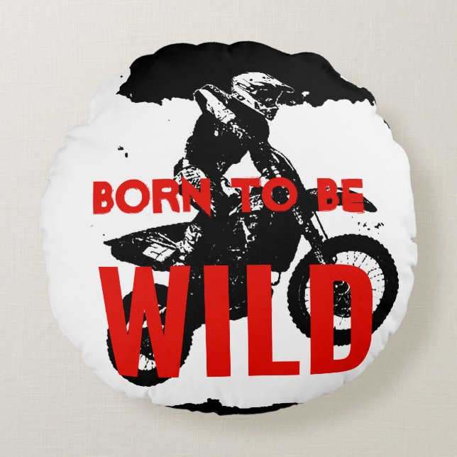 Born till Vild Motocross Motorcycle Sport Rund Kudde (Framsidan)