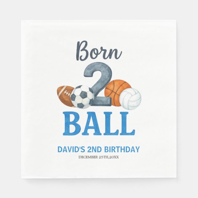 Born To Ball Sports Second Birthday  Pappersservett (Framsidan)