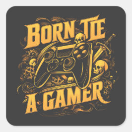 Born To Be A Gamer Skull Controller Art Fyrkantigt Klistermärke