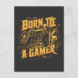 Born To Be A Gamer Skull Controller Art Vykort