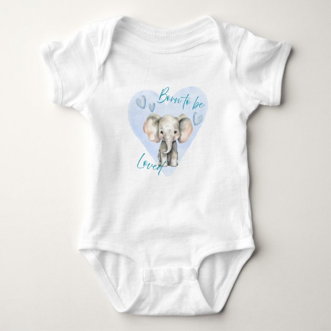 Born to Be Loved – Cute Elephant Baby Bodysuit T Shirt (Framsida)