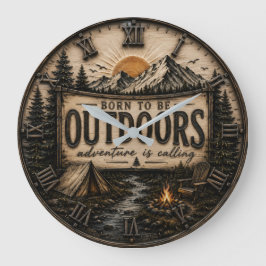 Born to Be Outdoors Rustic Camping Mountain Stor Klocka