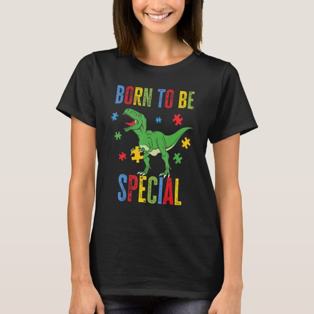 Born To Be Special Trex Puzzle Dino Boys Autism Aw T Shirt (Framsida)