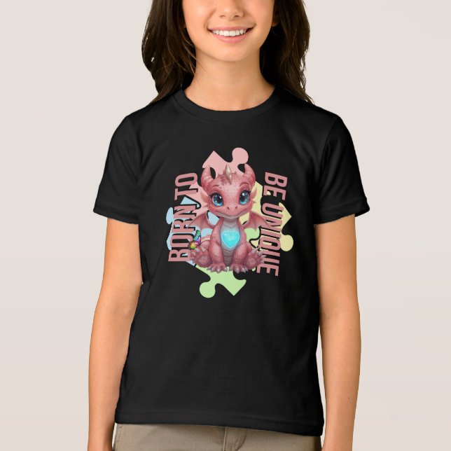Born to Be Unique –  Cute Dragon - Double  T Shirt (Framsida)