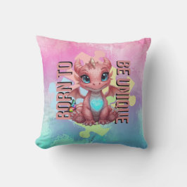 Born to Be Unique Cute Pink Dragon– Inspirational  Kudde