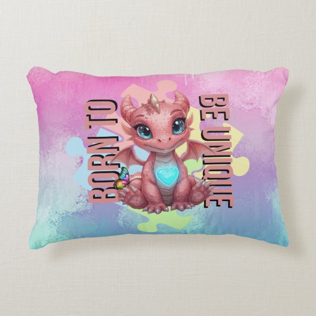 Born to Be Unique – Dragon Heart Cute Baby Dragon  Prydnadskudde (Framsidan)