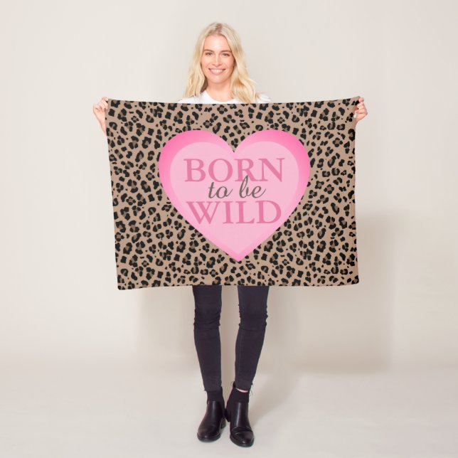Born to Be Wild Leopard och Rosa Kastfilt Fleecefilt (På plats)
