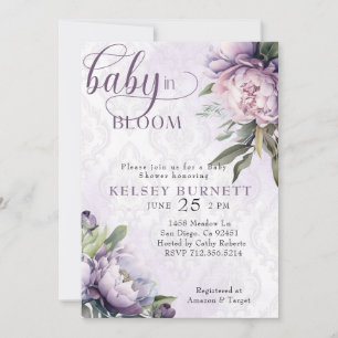 Born to Bloom lila blommig Baby Shower Inbjudningar