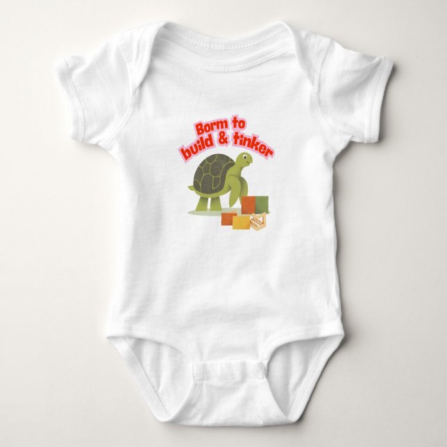Born to Build and Tinker Turtle STEM Kids T Shirt (Framsida)