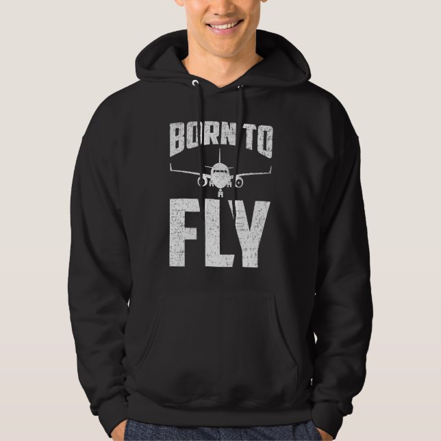 Born to Fly Airplane Aviation Pilot Aeroplane Men  Hoodie (Framsida)