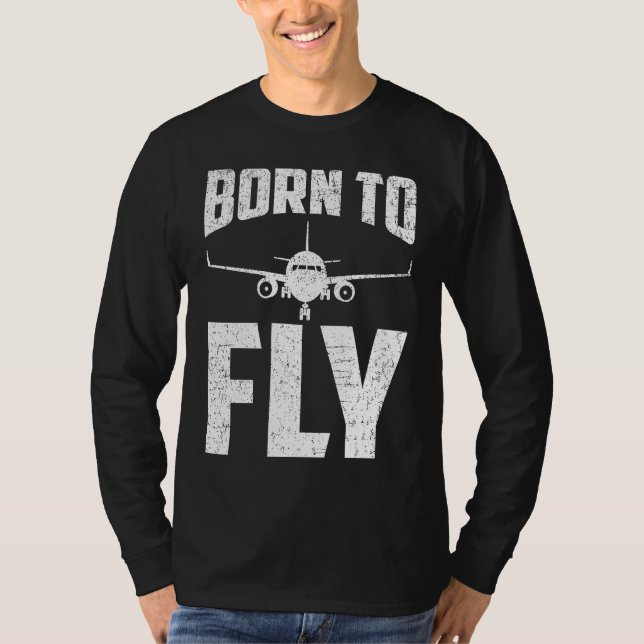 Born to Fly Airplane Aviation Pilot Aeroplane Men  T Shirt (Framsida)