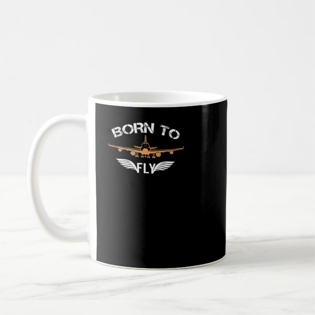 Born To Fly Tshirt Aviation Shirt Airplane Pilot Kaffemugg (Vänster)