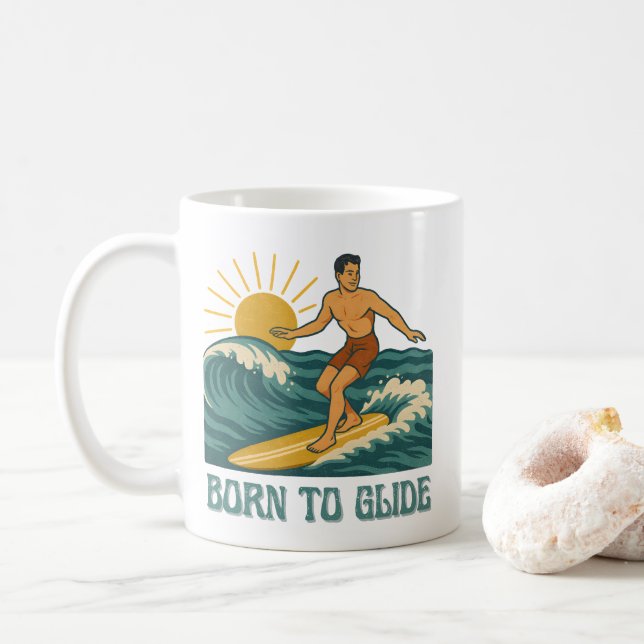 Born To Glide Cali Surfer -Retro Surf Art- Surfing Kaffemugg (Med munk)