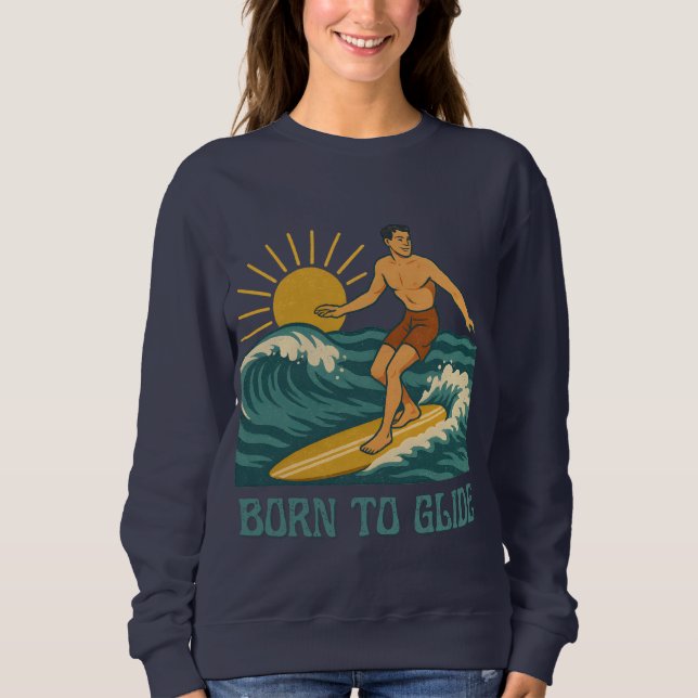 Born To Glide Cali Surfer -Retro Surf Art- Surfing T Shirt (Framsida)
