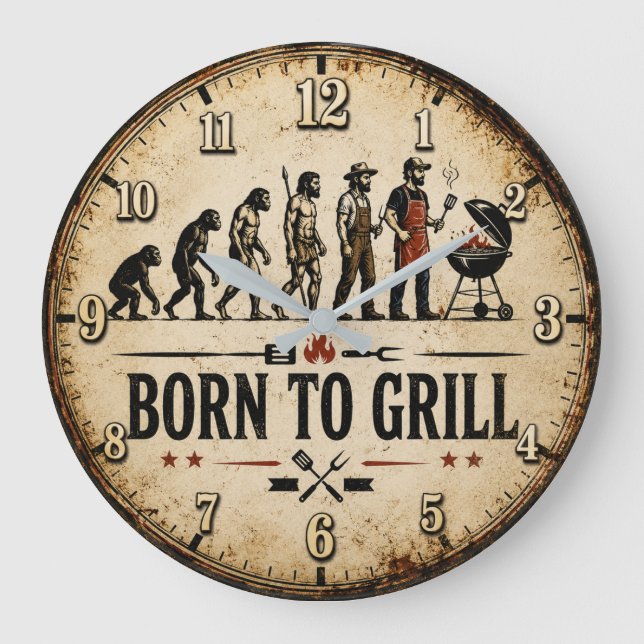 Born to Grill Funny BBQ Evolution Stor Klocka (Framsida)