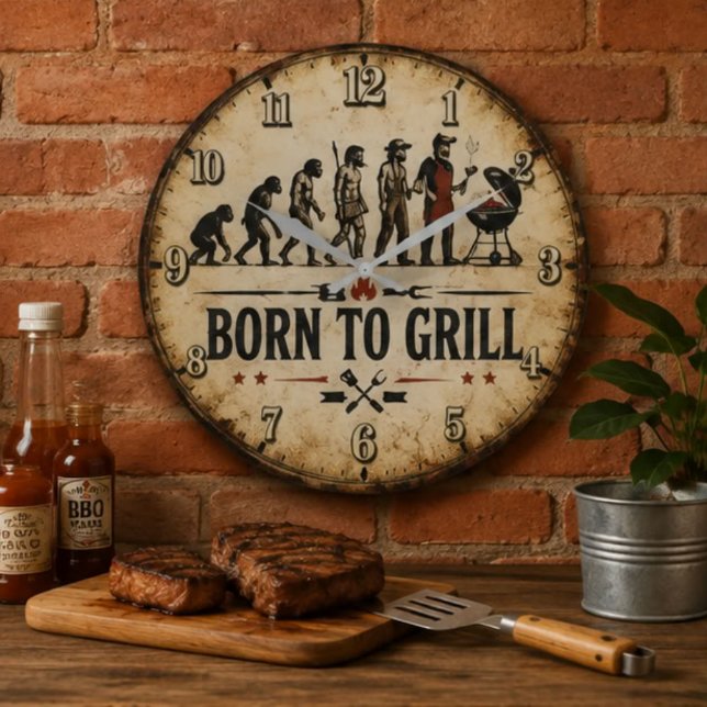 Born to Grill Funny BBQ Evolution Stor Klocka (Skapare uppladdad)