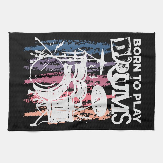 Born to Play Drums Drumming Rock musik Band Drumme Kökshandduk (Horisontell)