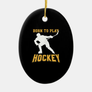Born to Play Hockey Player Gift Fält Hockey Julgransprydnad Keramik