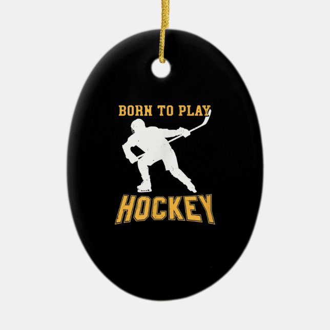 Born to Play Hockey Player Gift Fält Hockey Julgransprydnad Keramik (Framsidan)