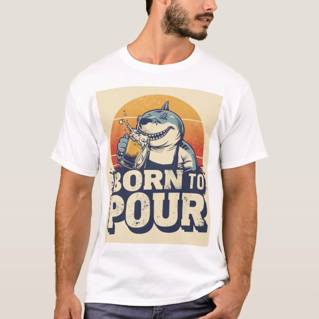 Born To Pour Shark Bartender Shirt T (Framsida)