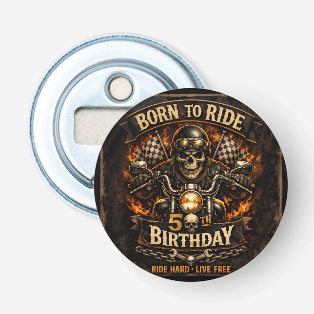 Born to Ride 50th Birthday Biker Skull Card Flasköppnare (Framsidan)