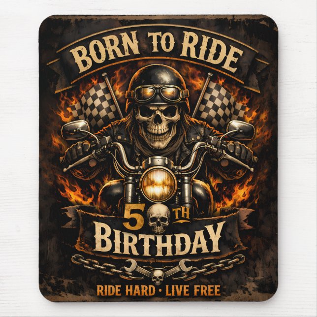 Born to Ride 50th Birthday Biker Skull Card Musmatta (Framsidan)