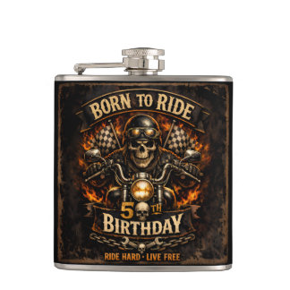 Born to Ride 50th Birthday Biker Skull Hip Flask Fickplunta