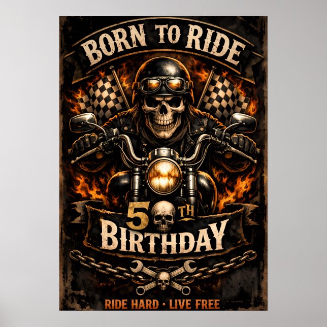 Born to Ride 50th Birthday Biker Skull Poster (Framsidan)