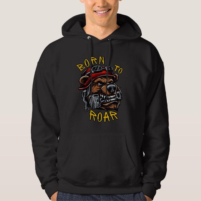 Born To Roar - Biker Bear Engine Piston Hoodie (Framsida)