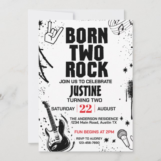 Born to Rock andra födelsedagskalas Inbjudningar (Framsida)