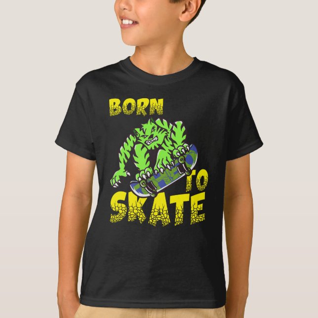 BORN TO SKATE - Tiger Cat On Skateboard T Shirt (Framsida)