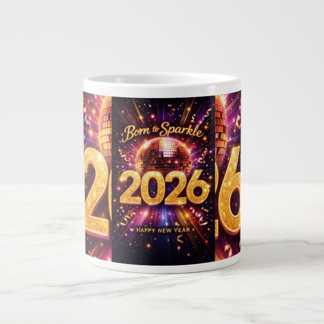 Born to Sparkle 2026 Disco Ball Gott Nytt År Jumbo Mugg (Framsidan)