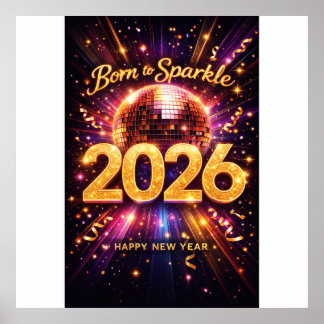 Born to Sparkle 2026 Disco Ball Gott Nytt År Poster