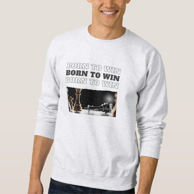 BORN TO WIN Chess Victory Hoodie – Motivational Lång Ärmad Tröja (Framsida)