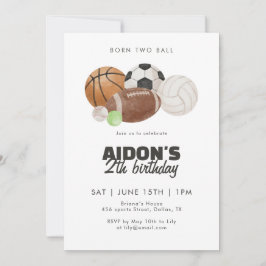 Born Two Ball Sports Balls 2nd Birthday Party Kids Inbjudningar