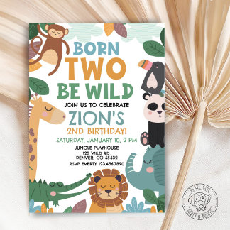 Born TWO Be Wild Birthday Inbjudningar