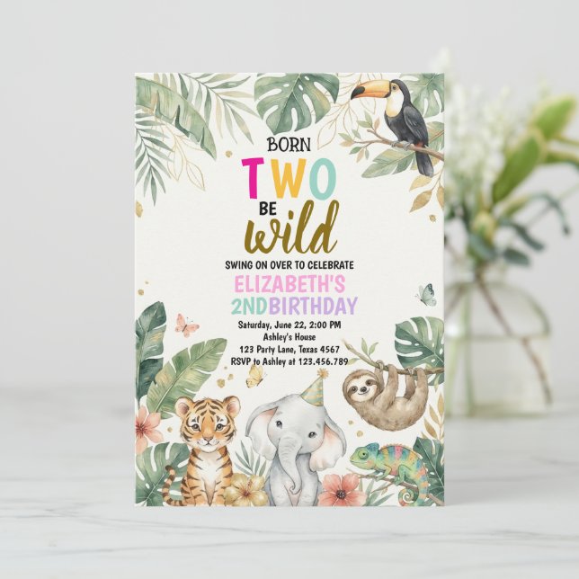 Born Two be Wild Birthday Invitation 2nd Birthday Inbjudningar (Stående Fram)