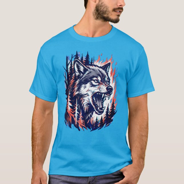 Born Wild Wolf Tröja – Fire Forest Animal Grafisk  (Framsida)