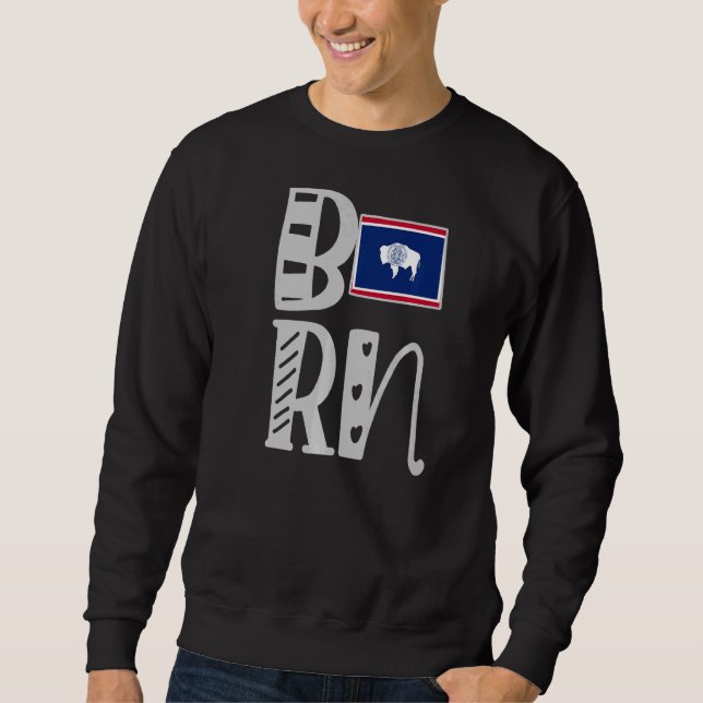 Born Wyoming in Block Brev Lång Ärmad Tröja (Framsida)