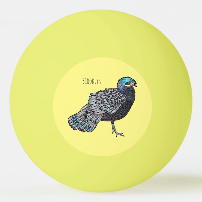 Borneisk påfågel-fasan fågel serieillustration pingisboll (Framsidan)